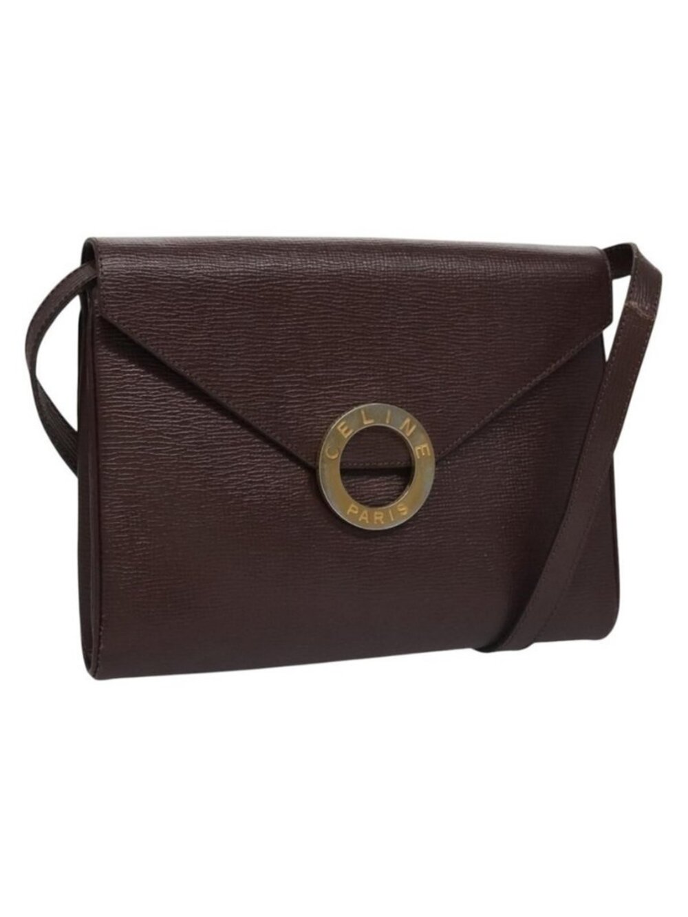 Authentic CELINE Circle Shoulder Bag Leather Brown Gold